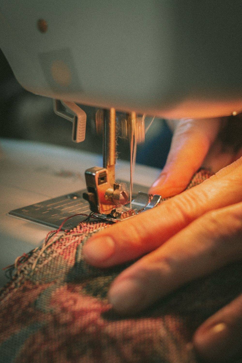 Close-up of custom stitching on an industrial sewing machine