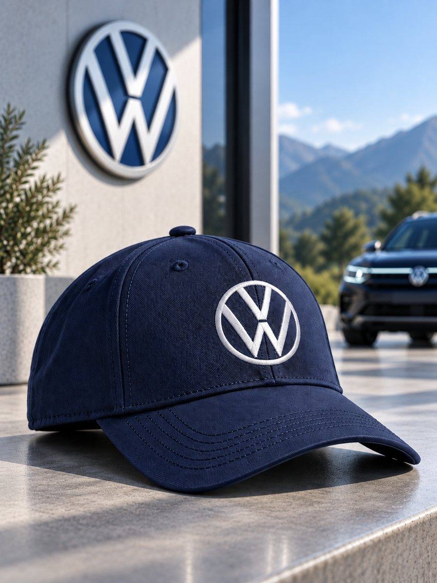 Navy cap manufactured under private label with an embroidered client brand logo